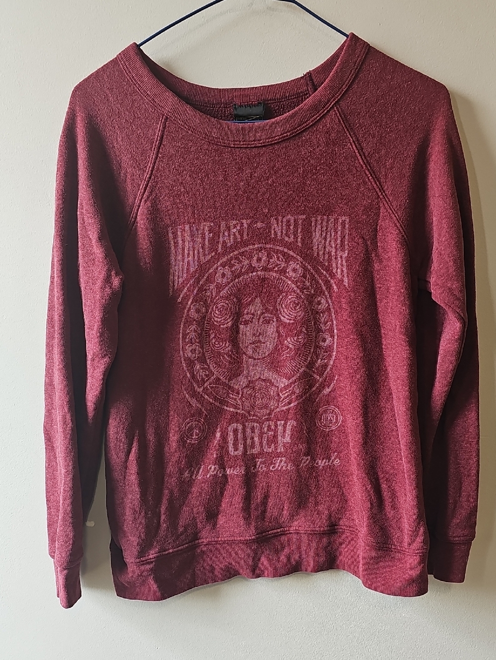 Obey Small Maroon Graphic Crew Sweatshirt